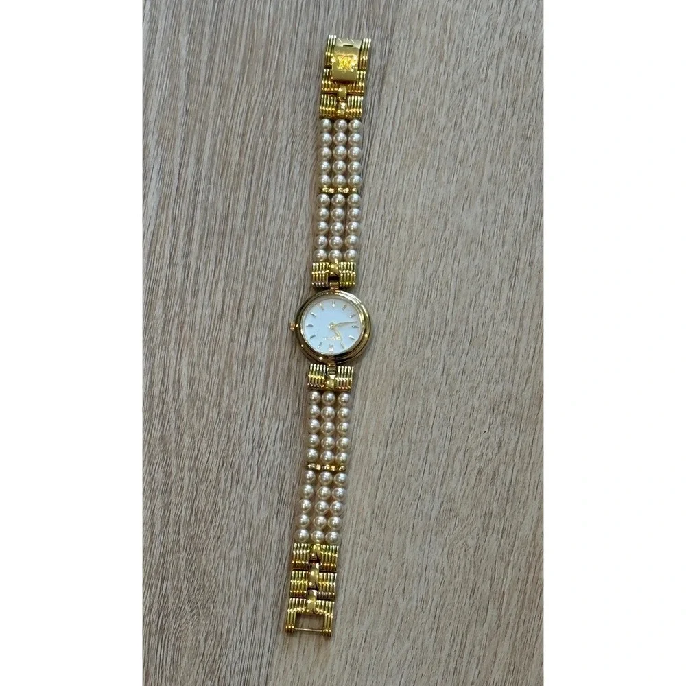 Vintage Majorica 18K Gold Electroplated Faux Pearl Strand Watch